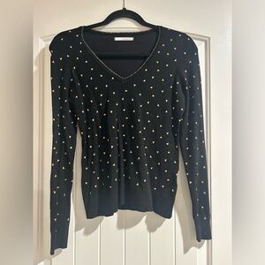 Black CAMAIEU sweater with copper metallic hearts. Fitted. Size small.
